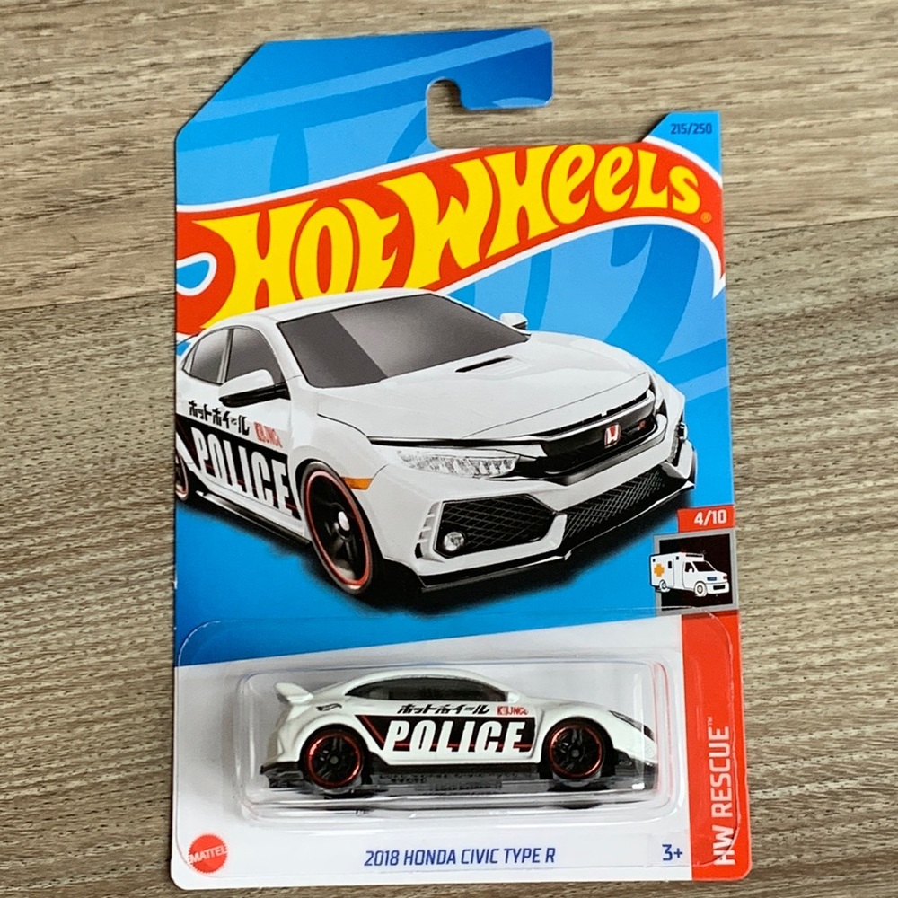 Hot Wheels Police Car 2018 Honda Civic Type R White HW Rescue Hot Wheels 2023 🆕